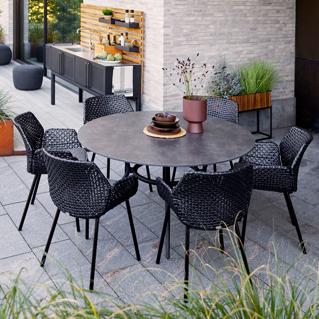 Masa de exterior rotunda Cane-line Joy Light Grey/Fossil Black